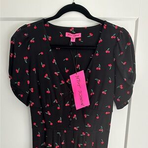 Betsey Johnson Black Midi Dress with Cherry Pattern